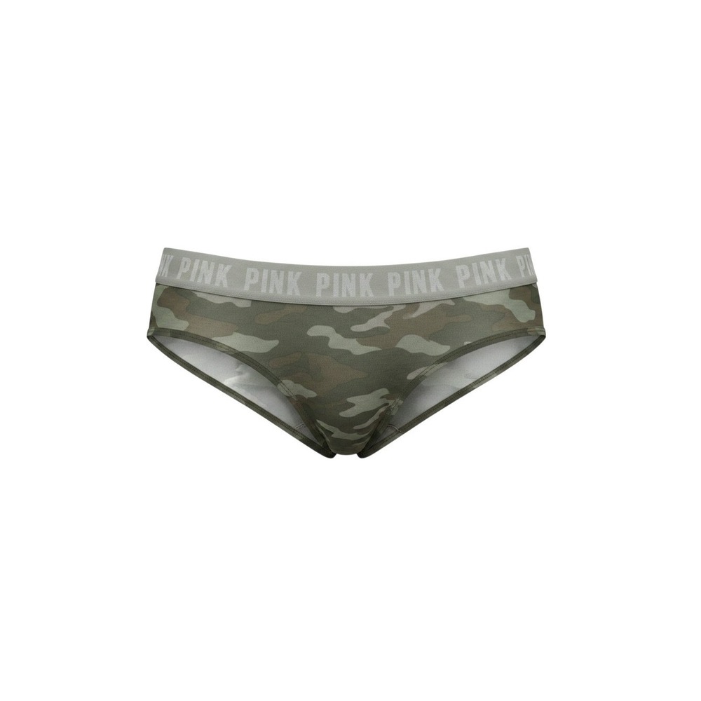 Victoria's Secret PINK Hipster Panties Womens M Green Camo Logo Band